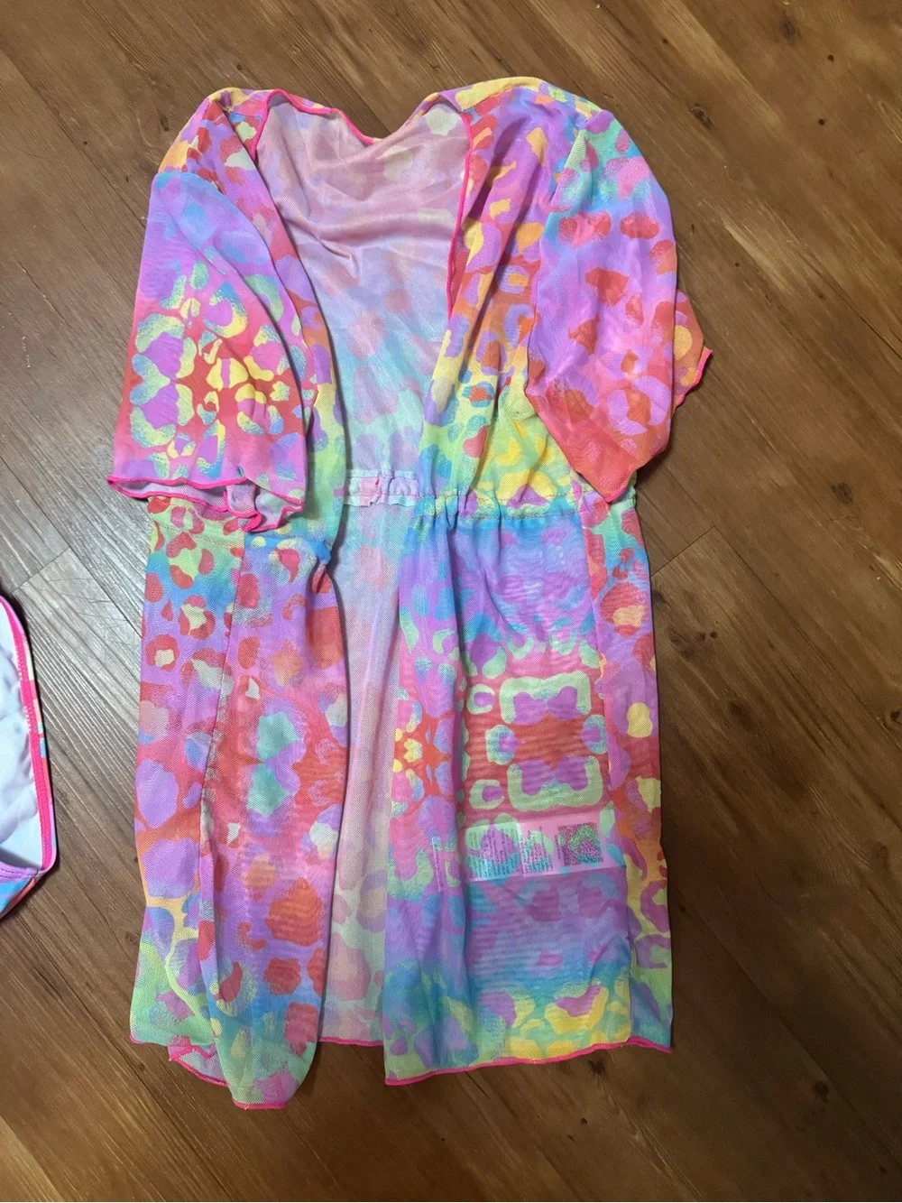 Love Girls Bright Pink One-Piece Swimsuit with Multicolor Cover-Up